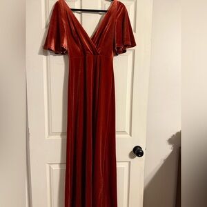 Ever Pretty Rust Velvet Maxi Dress